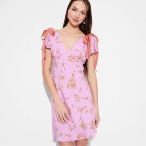 NWT Wild Fable Pink Floral V-Neck Dress with Bows Size Large